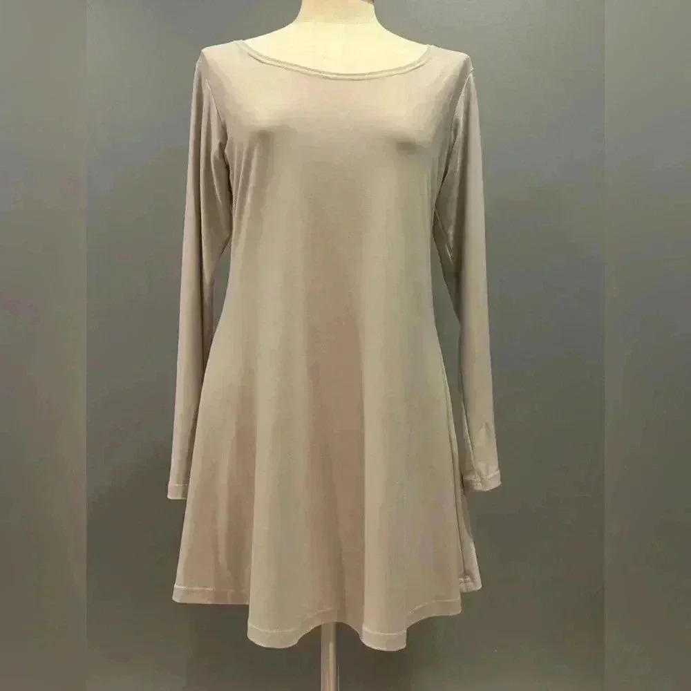 Sympli Women’s Sz4 Tan Longsleeve Tunic Top Flowy Jersey Lagenlook Minimalist
